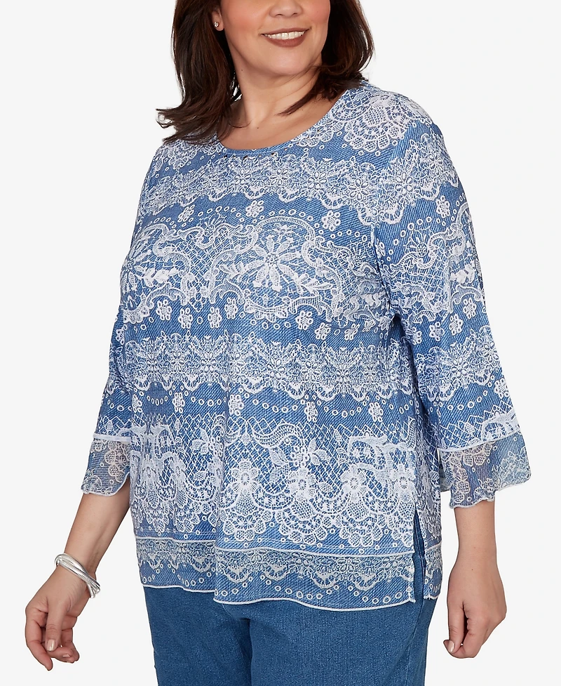 Alfred Dunner Plus Camden Market Lacey Striped Knit Top