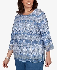 Alfred Dunner Plus Camden Market Lacey Striped Knit Top