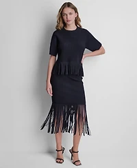 Dkny Women's Fringe Crewneck Sweater Top
