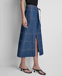 Dkny Women's Tie-Waist Contrast Stitch Cotton Midi Skirt