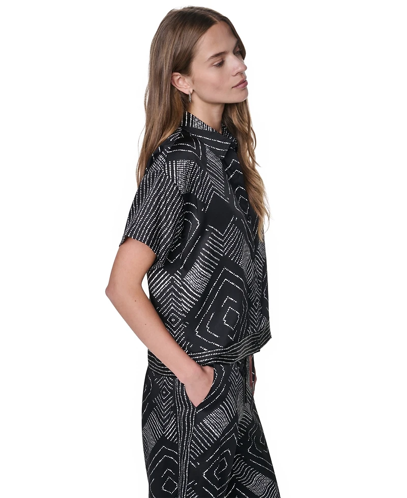 Dkny Women's Printed Button-Down Collared Neck Shirt
