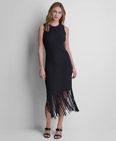 Dkny Women's Sleeveless Fringe Sweater Dress