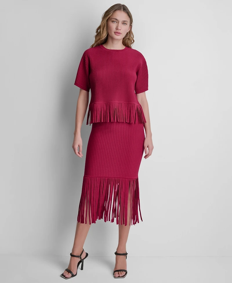 Dkny Women's Fringe Crewneck Sweater Top