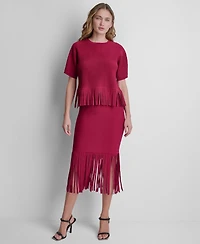 Dkny Women's Fringe Crewneck Sweater Top