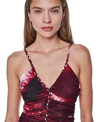 Dkny Women's Printed Voile Braided Detail V-Neck Dress
