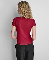 Dkny Women's Crewneck Contrast Stitch Top