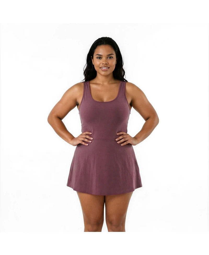 Calypsa Plus Size Hayley Tankini-Style Swim Dress With Adjustable Straps and Hidden Bikini Bottoms