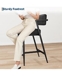 homfan 2 Pcs Modern Counter Height Bar Stools, Pu Leather Design with High Backrest, Armrests and Thick Cushion, Metal Frame for Kitchen Island