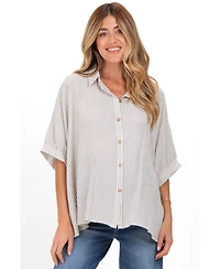 Pinkblush Maternity Taupe Striped Boxy Button Down Top