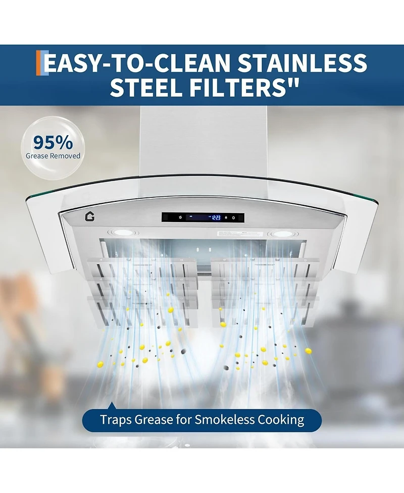 Xo 30 Inch 450 Cfm Ducted, Ductless Convertible Kitchen Wall Mount Range Hood with Gesture Sensing and Touch Control