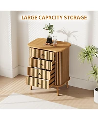 homfan Modern Boho Fluted 4-Drawer Dresser - Curved Profile and Wicker Accents - Matte Black Handles - Spacious Bedroom Storage Cabinet