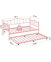 homfan Metal Daybed with Trundle, Twin Day Bed with Heart Design Headboard, Steel Slat Support, No Box Spring Needed