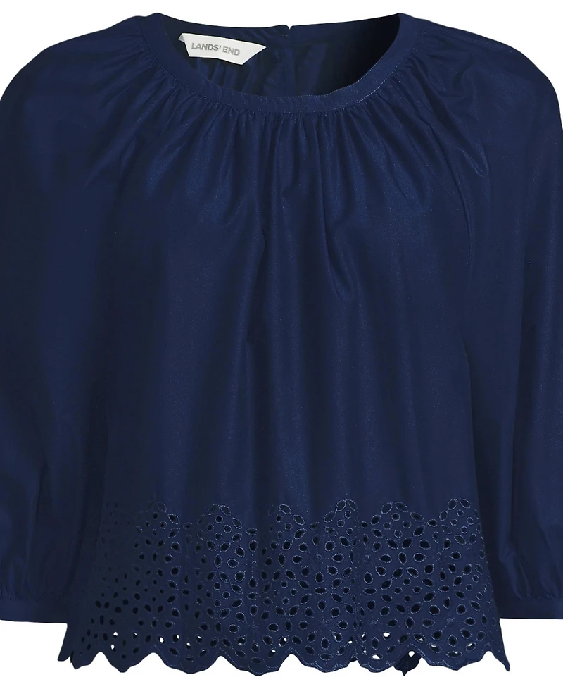 Lands' End Women's Gathered Eyelet Top