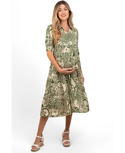 Pinkblush Maternity Olive Floral Collared Tiered Midi Dress