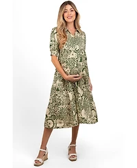 Pinkblush Maternity Olive Floral Collared Tiered Midi Dress