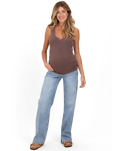 Pinkblush Maternity Blue Lightly Distressed Wide Leg Jeans