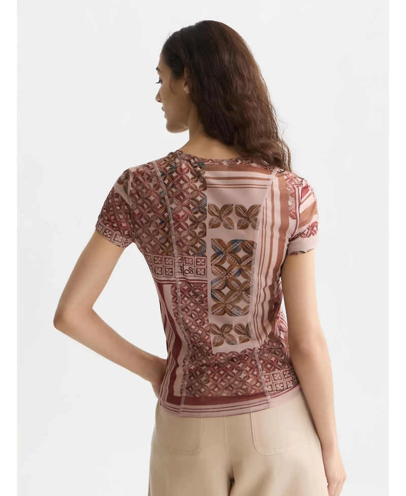 Scotch & Soda Women's Printed Mesh Slim-Fit T-Shirt