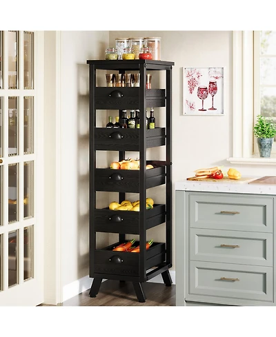 Tribesigns 44.88" Tall 5-Tier Narrow Snack Stand Kitchen Stand Fruit Basket,Wood Fruit and Vegetable Storage Rack
