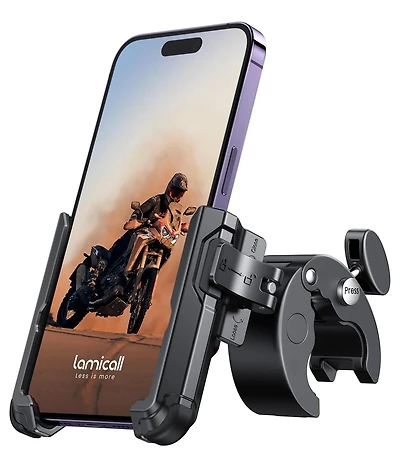 Lamicall Motorcycle Phone Mount Holder, Bike Phone Holder Handlebar Clamp, Bicycle Scooter Phone Clip