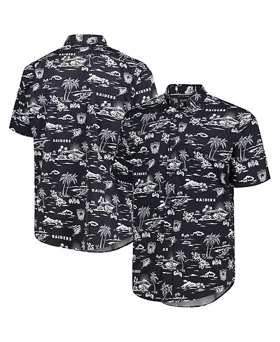 Reyn Spooner Men's Black Las Vegas Raiders Throwback Kekai Print Button-Up Shirt
