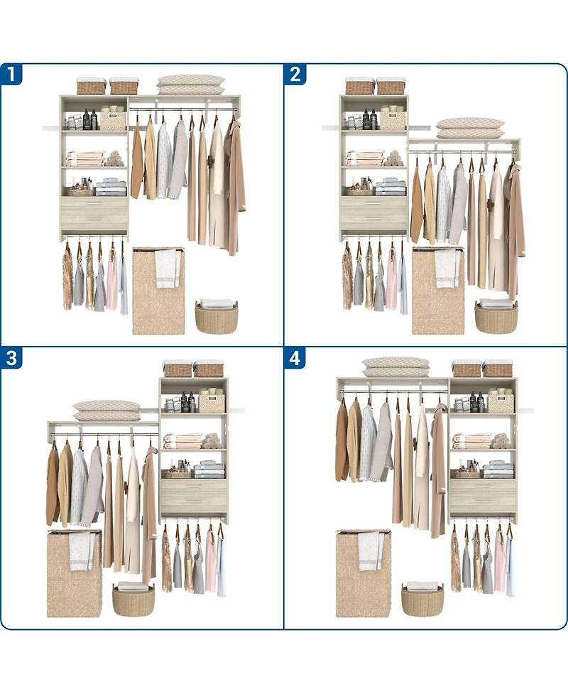 Aheaplus Closet Organizer System with Wood Drawers, Wall-mounted Laundry Room Storage Shelving
