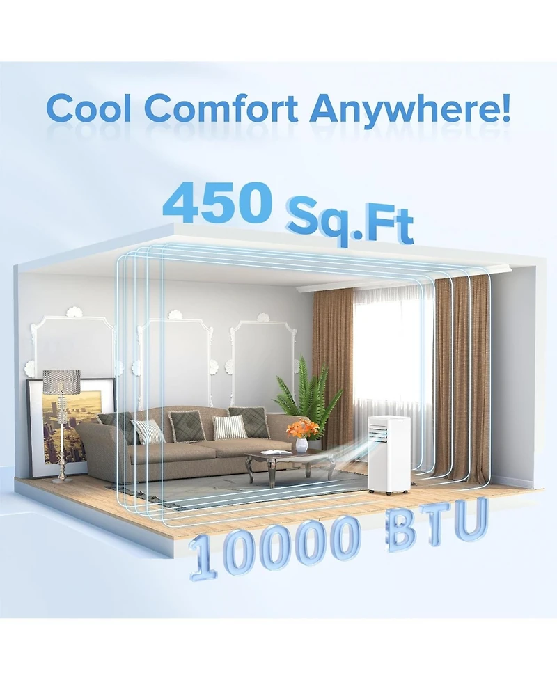 Cowsar 10,000 Btu Portable Ac, Cools 450 Sq. Ft, 4-in-1 Unit with Sleep Mode and Timer