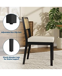homfan Modern Armless Rattan Dining Chairs, Set of 2 – Upholstered Linen Seat, Sturdy Wood Frame, Breathable Rattan Backrest – Ideal for Kitchen
