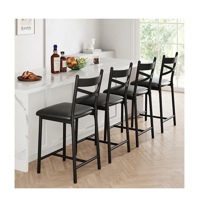 homfan Bar Stools Set of 2, Modern Counter Height Barstool With High Back and Metal Footrest, Upholstered Large Seat Island Chairs