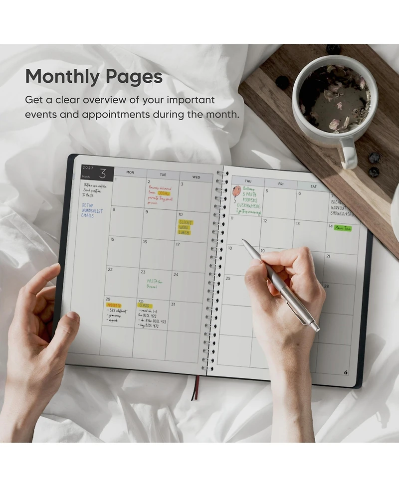 Gnuadz Academic Planner 2026-2027 Hourly Weekly Monthly Appointment Book Flexible Cover Twin-wire Binding Productivity June ,July