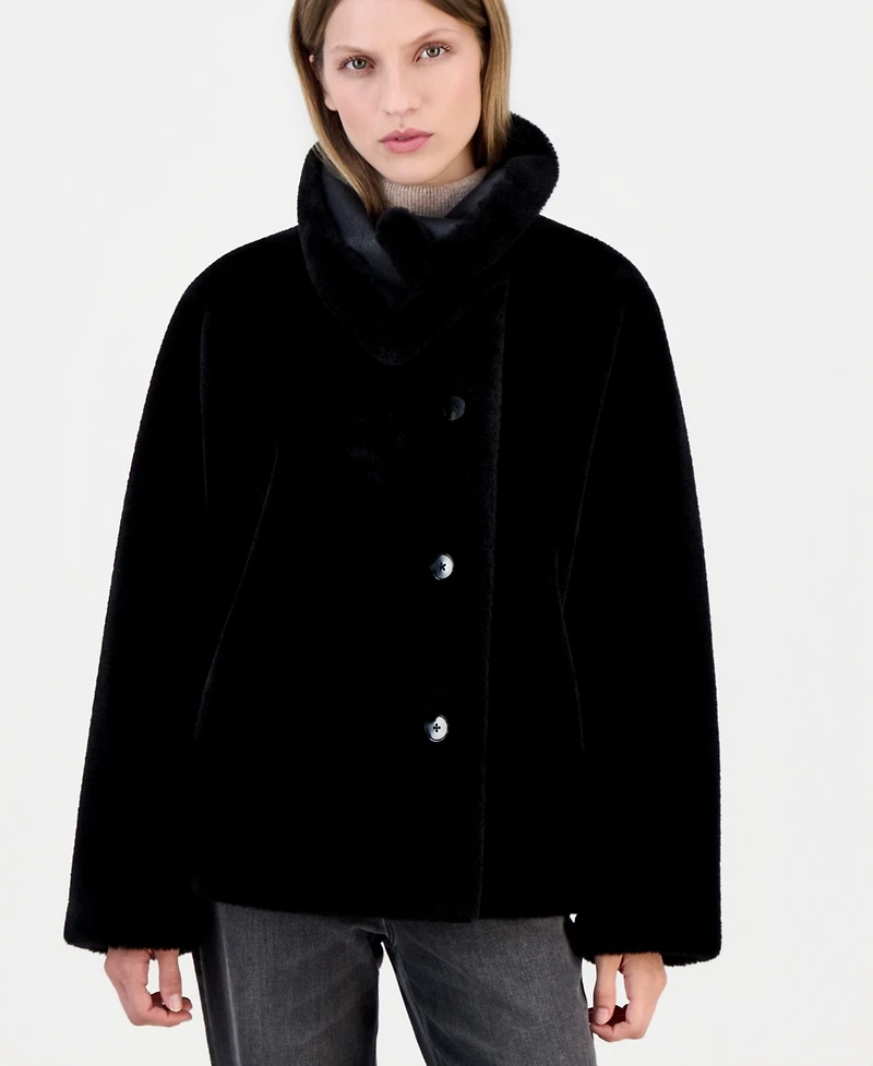 Calvin Klein Women's Funnel-Neck Teddy Jacket, Created for Macy's