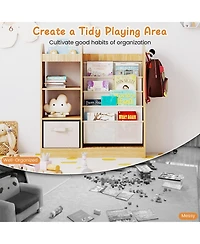 Gymax Kids Bookshelf with Full-Length Mirror 4-Tier Sling Shelves and Fabric Drawer