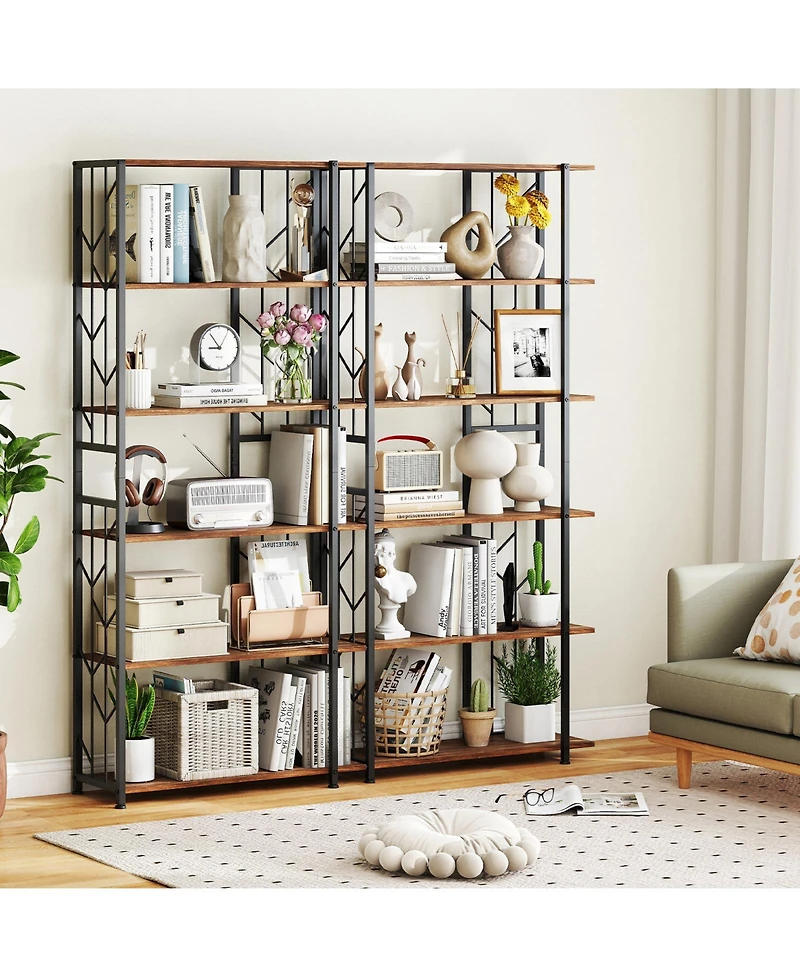 Gymax 6-Tier Bookshelf with Heavy-duty Metal Frame2 Anti-tipping Kits for Study
