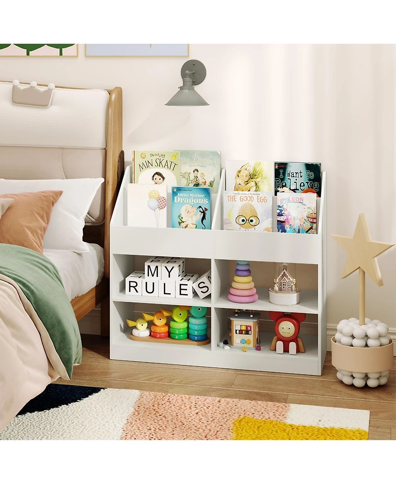 Gymax 3-Tier Kid's Bookshelf with Display Rack and 4 Compartments for Kids Room Playroom