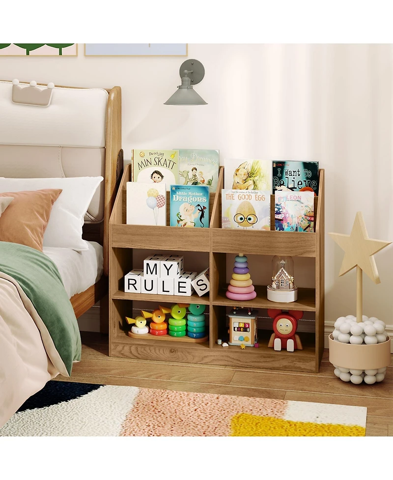 Gymax 3-Tier Kid's Bookshelf with Display Rack and 4 Compartments for Kids Room Playroom