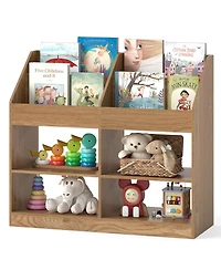 Gymax 3-Tier Kid's Bookshelf with Display Rack and 4 Compartments for Kids Room Playroom