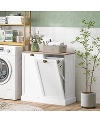 Homcom Laundry Hamper Cabinet, Tilt-Out Bathroom Storage Cabinet
