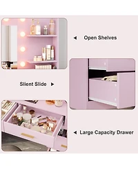 homfan 61" Make Up Vanity Desk with Mirror and Lights, Vanity with 8 Wide Storage Drawers and 2 Tier Shelves