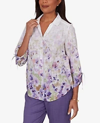 Alfred Dunner Petite Grand Bazaar Floral Ombre Button-Down Top