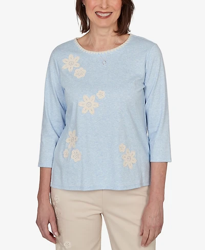 Alfred Dunner Petite Camden Market Floral Stitches Heathered Knit Top
