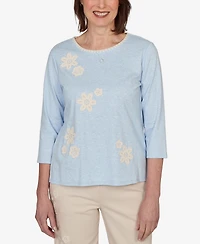 Alfred Dunner Petite Camden Market Floral Stitches Heathered Knit Top