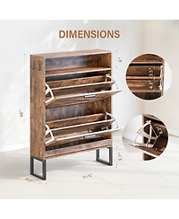 Farmhouse 2-Tier Flip Drawer Shoe Storage Cabinet with Hooks