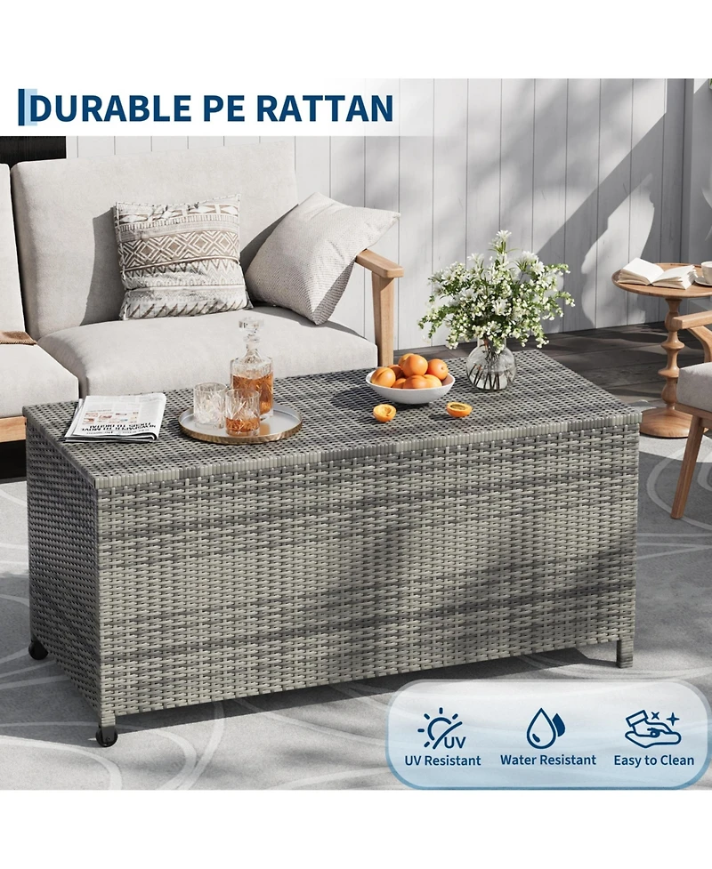 homfan Large Outdoor Storage Box with Wheels and Handles Waterproof Pe Rattan Deck Chest Spacious Weatherproof Bin for Garden, Balcony, Porch
