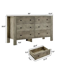 homfan Wide 6 Drawer Dresser for Bedroom - Modern Wooden Chest with Deep Storage Drawers, Metal Knobs Ideal Kids Room, Entryway, Hallway