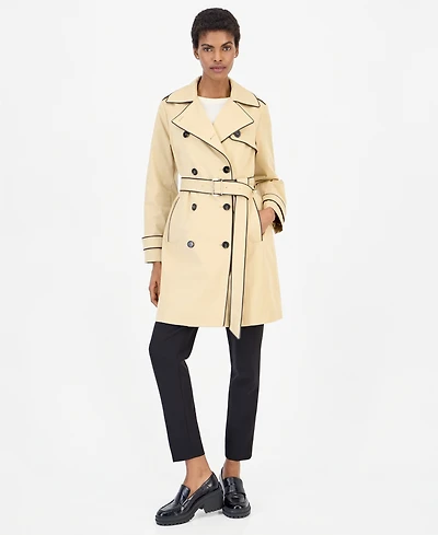 Michael Kors Women's Faux Leather-Trim Button-Front Trench Coat, Created for Macy's