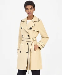 Michael Kors Women's Faux Leather-Trim Button-Front Trench Coat, Created for Macy's