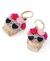 Betsey Johnson Faux Stone Spooky Summer Flower Crown Skull Drop Earrings