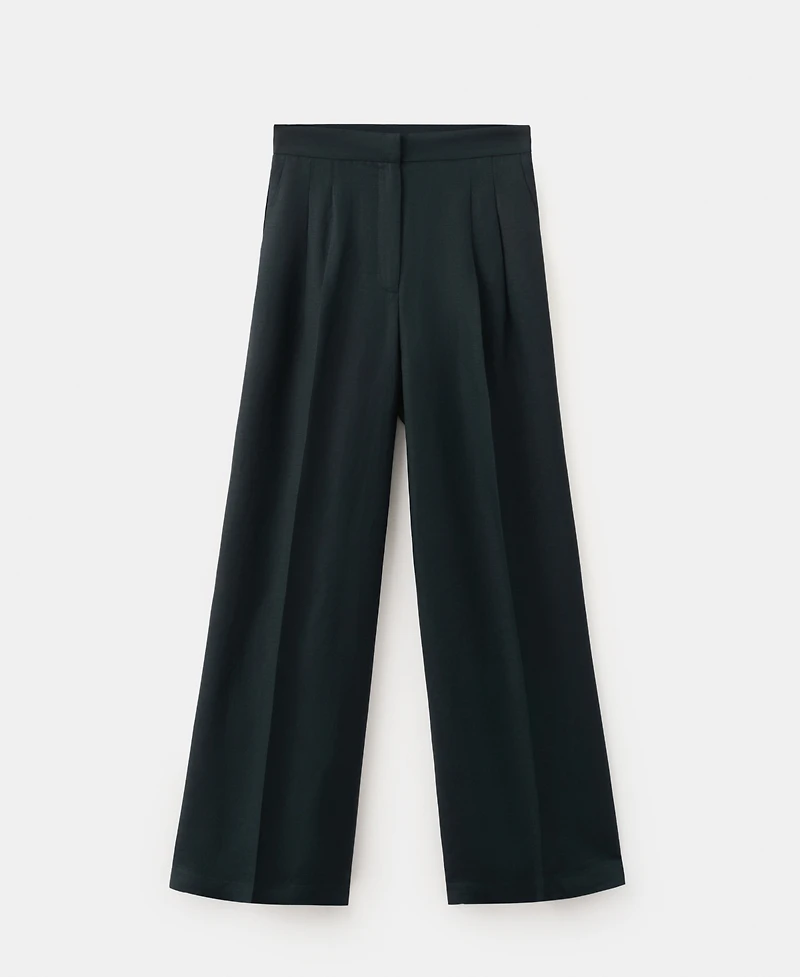 Mango Women's Straight-Fit Pleated Linen Pants