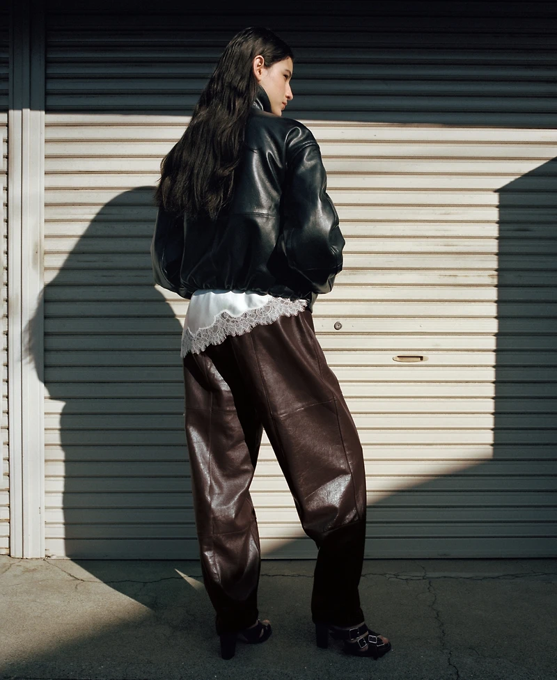 Mango Women's Oversized Leather Bomber Jacket