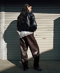 Mango Women's Oversized Leather Bomber Jacket