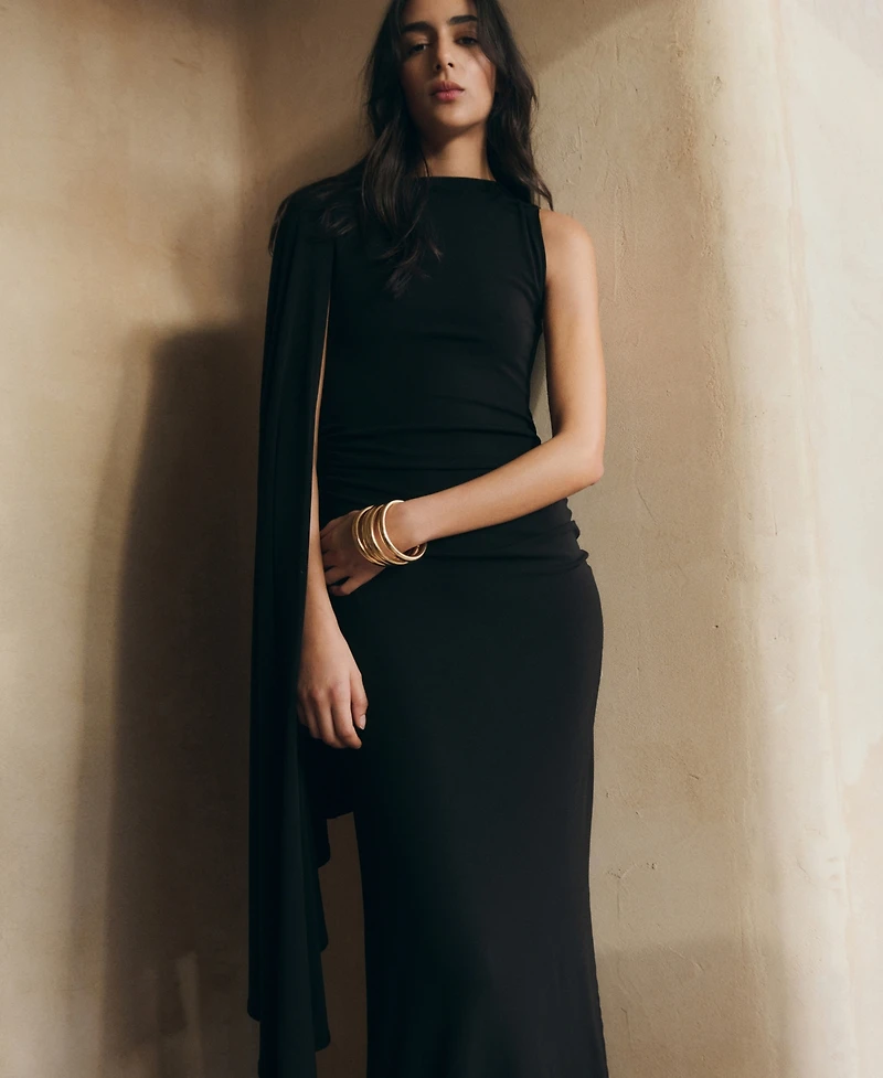 Mango Women's Long Asymmetrical Cape Dress